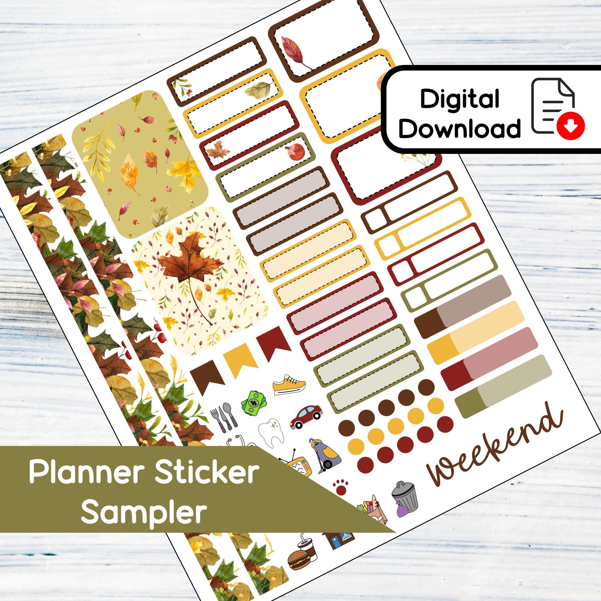 Autumn Mix - Printable Sampler Sticker Kit for Planners - Boxes, Labels ...