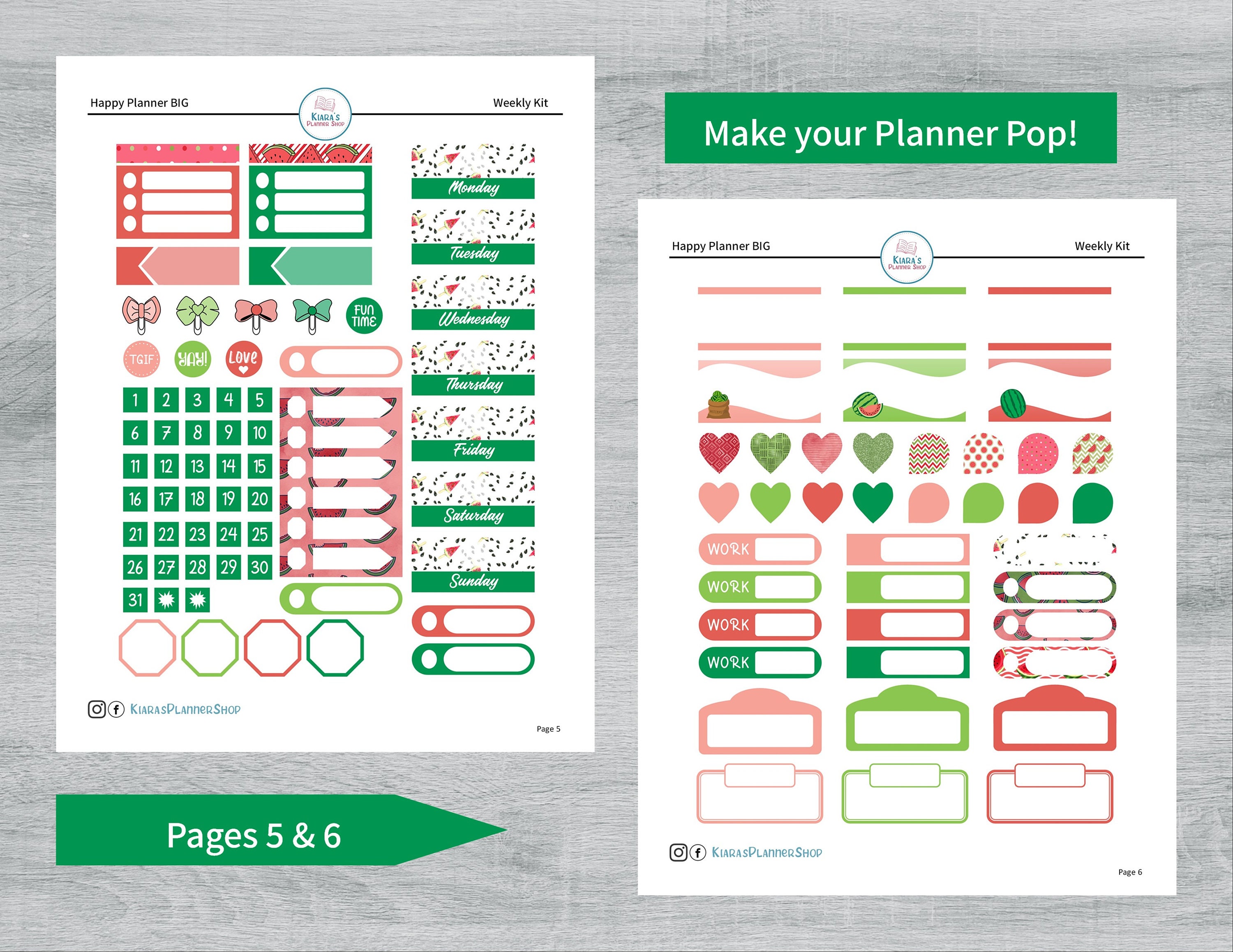 Watermelons Printable Weekly Sticker Kit for Happy Planner BIG WMHPBW 8 ...