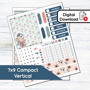 7x9 Compact Vertical - Floral Fall Printable Compact Vertical Sticker Kit for 7x9 Planners Erin Condren - Instant Download Kit 103