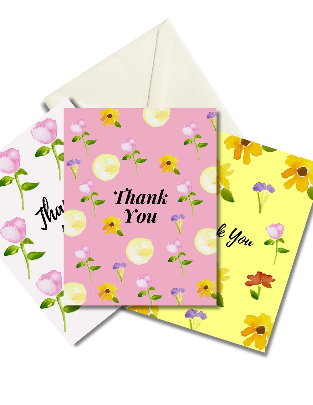 Thank You Assorted Floral Card Set - Etsy