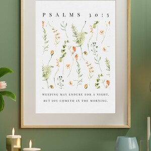 Psalms 30:5 KJV Bible Verse Wall Art, Floral Christian Decor, Living Room Scripture Sign ...