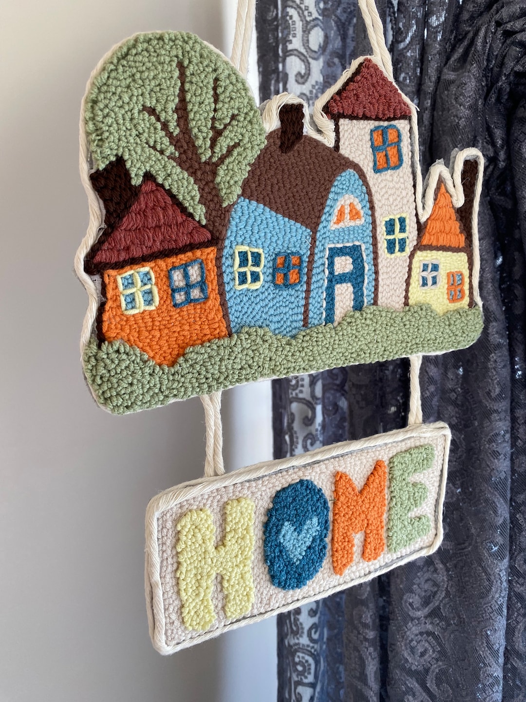 Punch Door Decor, Door Sign, Home Hanger, Punch Needle