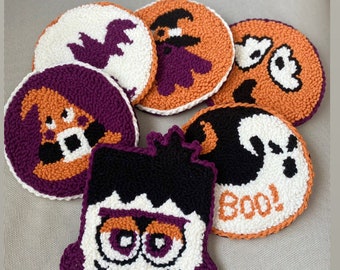 Purple Halloween Coasters, Halloween Ghost Coaster, Handmade Spooky Mug Rug , Halloween Drink Coasters, Halloween Gift
