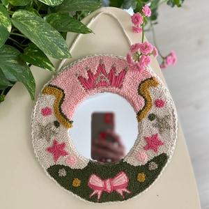 Hand Tufted Mirror,Handmade Tufted Mirror, Modern Punch Needle Mirror, Multicolor Melting Mirror, Punch Needle Wall Art