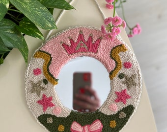 Hand Tufted Mirror,Handmade Tufted Mirror, Modern Punch Needle Mirror, Multicolor Melting Mirror, Punch Needle Wall Art