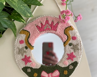 Hand Tufted Mirror,Handmade Tufted Mirror, Modern Punch Needle Mirror, Multicolor Melting Mirror, Punch Needle Wall Art