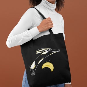 Organic Canvas Tote Bag - Rabbit over Moon