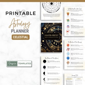 Planificador de Astrología Lunar Imprimible - 4 Tamaños (Carta, A5, A4, Planificador Feliz) - Guía Cósmica para Amantes de la Astrología - No Editable