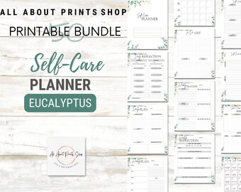 Self Care Planner Self Care Checklist Self-Care Journal | Planner Inserts | 50 Unique Pages | Letter + A4 + A5 + Happy Planner | Eucalyptus