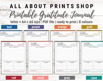 Printable Gratitude Journal | Daily Gratitude List Template  | Gratefulness Planner Inserts | Ready to Print | 8 Different Colours | 3 Sizes