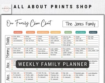 Family Chore Chart, Household Planner Printable, Weekly Family Schedule, Family Calendar, Command Center | House Chore List | Digital | PDF