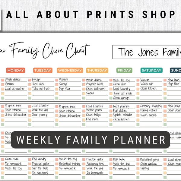 Familienplaner, Familienplaner, Familienkalender, Familienkalender, Kommande | Hausarbeitsliste | Digitale | Pdf