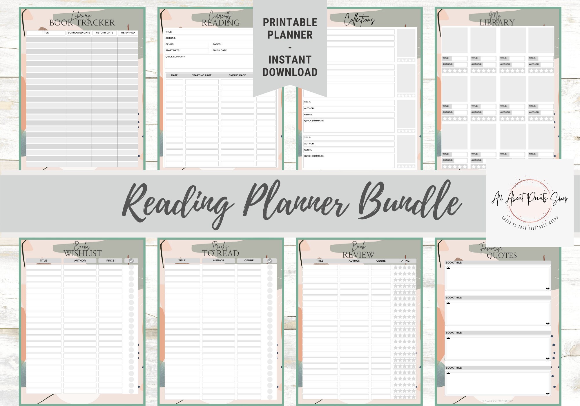 Printable Reading Planner Bundle | Reading Journal Log Book | Book ...