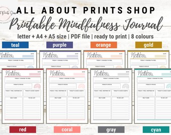 Printable Mindfulness Journal | Daily Gratitude Template  | Reflection Planner Inserts | Ready to Print | 8 Different Colours | 3 Sizes