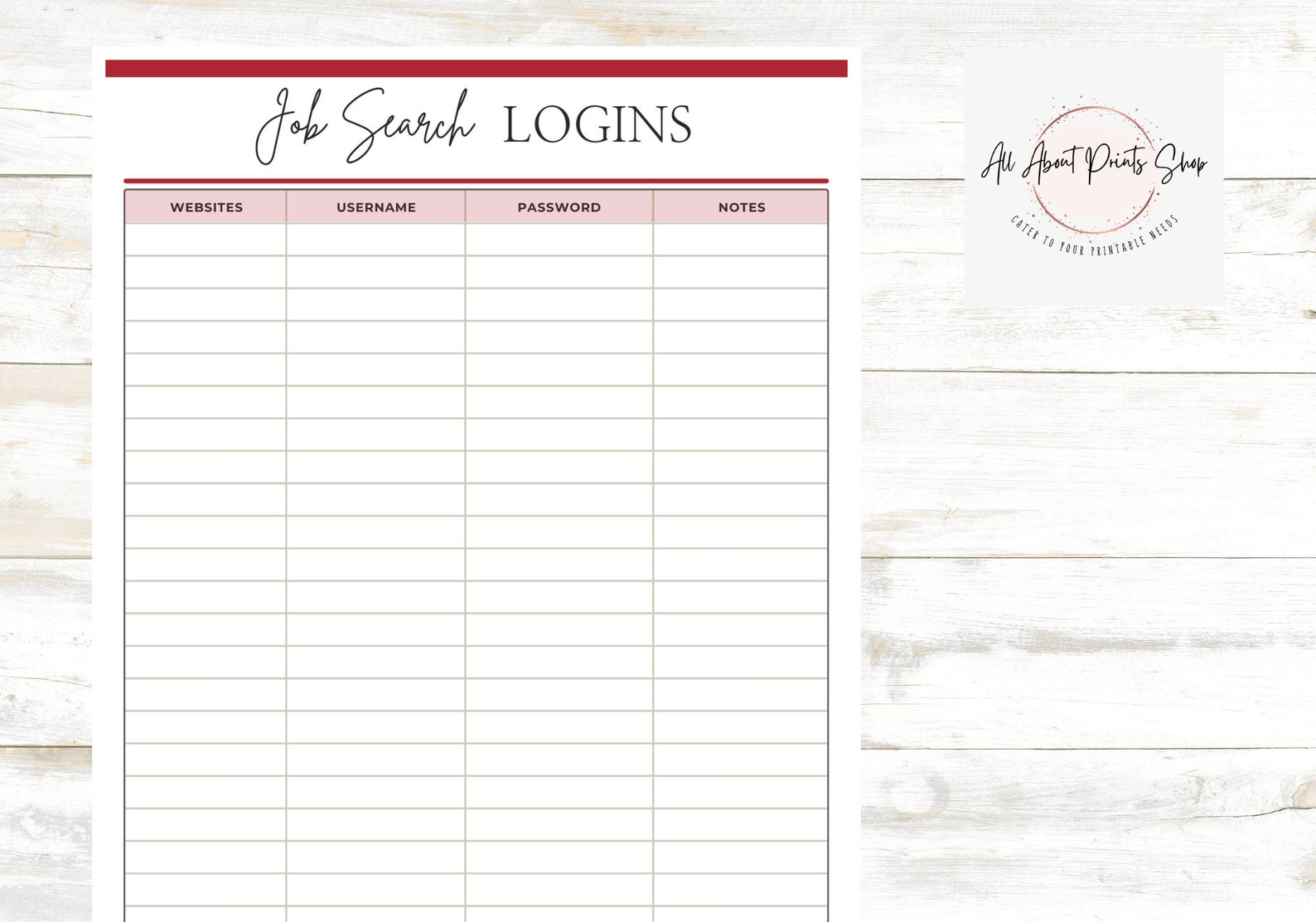 Job Search Logins Printable, Job Search Tracker | Ready to Print | 8 Different Colours | 3 Sizes ...