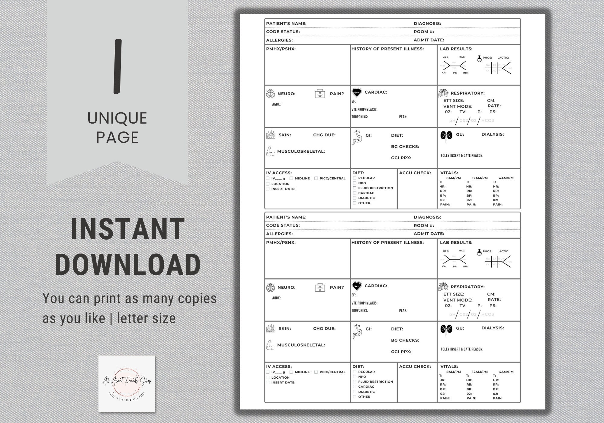 2 Patient Nurse Report Sheet Editable CVICU Report Sheet Medsurg Report