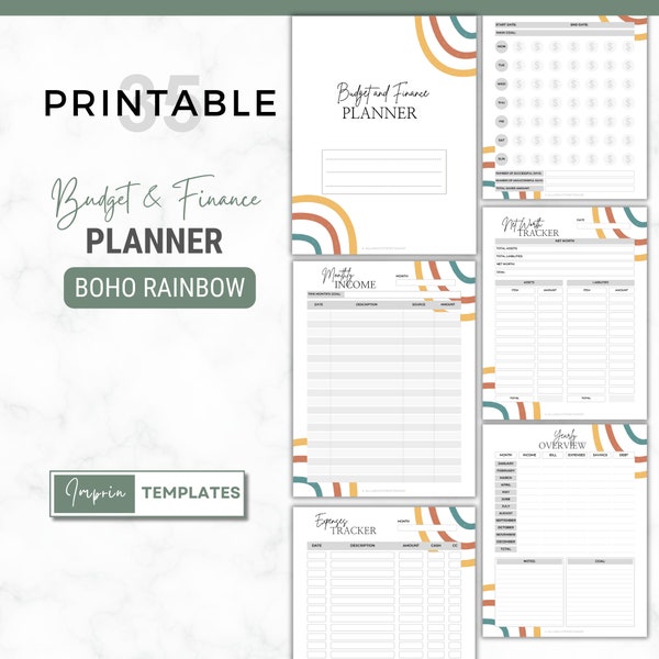 Budget Planner, Budget Binder, Finance Planner Printable | 35 Unique Pages | Boho Rainbow | Letter + A4 + A5 + Classic Happy Planner