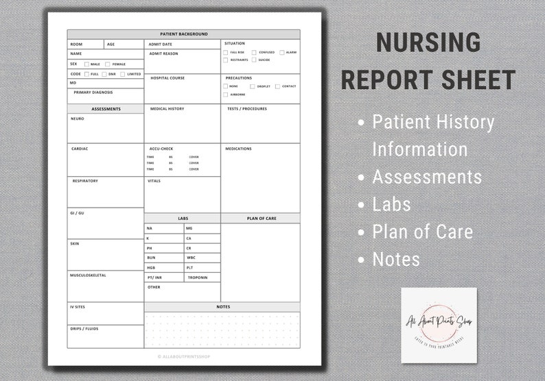Nurse Report Sheet Editable One Patient Nurse Brain Patient Reporting