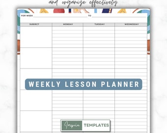 Teacher Lesson Planner | Weekly, Monthly Lesson Plans | Teacher Organizer, Plan Book | Printable PDF Planner for Educators