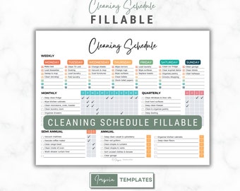 Programa de limpieza editable / Rellenable / Lista de verificación de limpieza semanal, mensual y anual / Planificador de limpieza / Lista de tareas domésticas / Digital / PDF