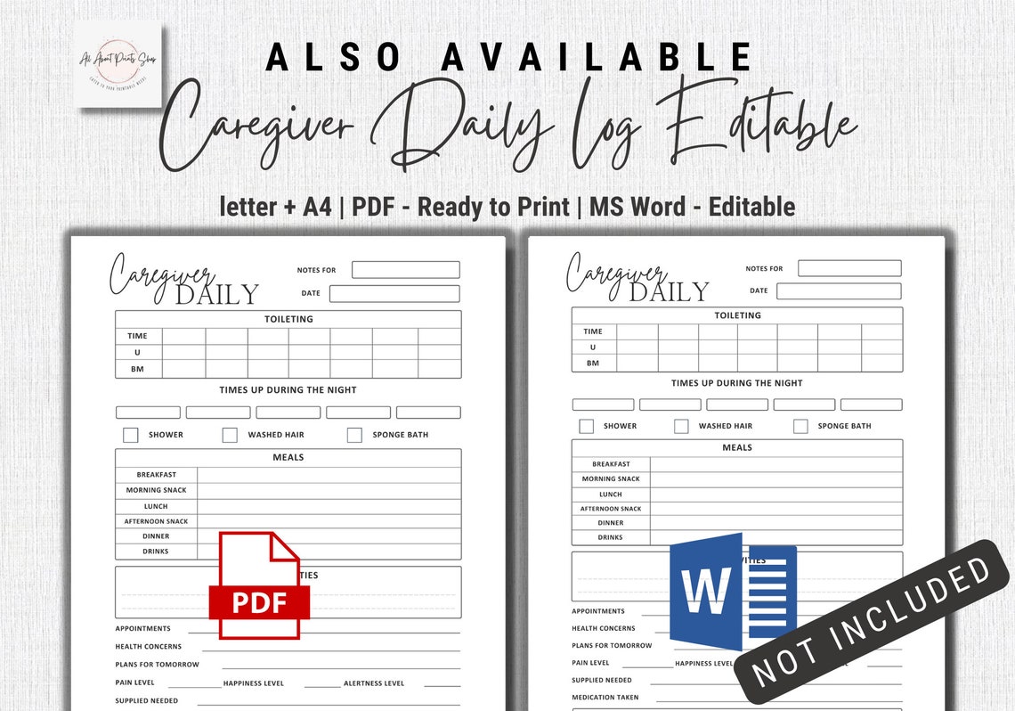 Caregiver Daily Log Book Printable Caregiver Gift - Etsy
