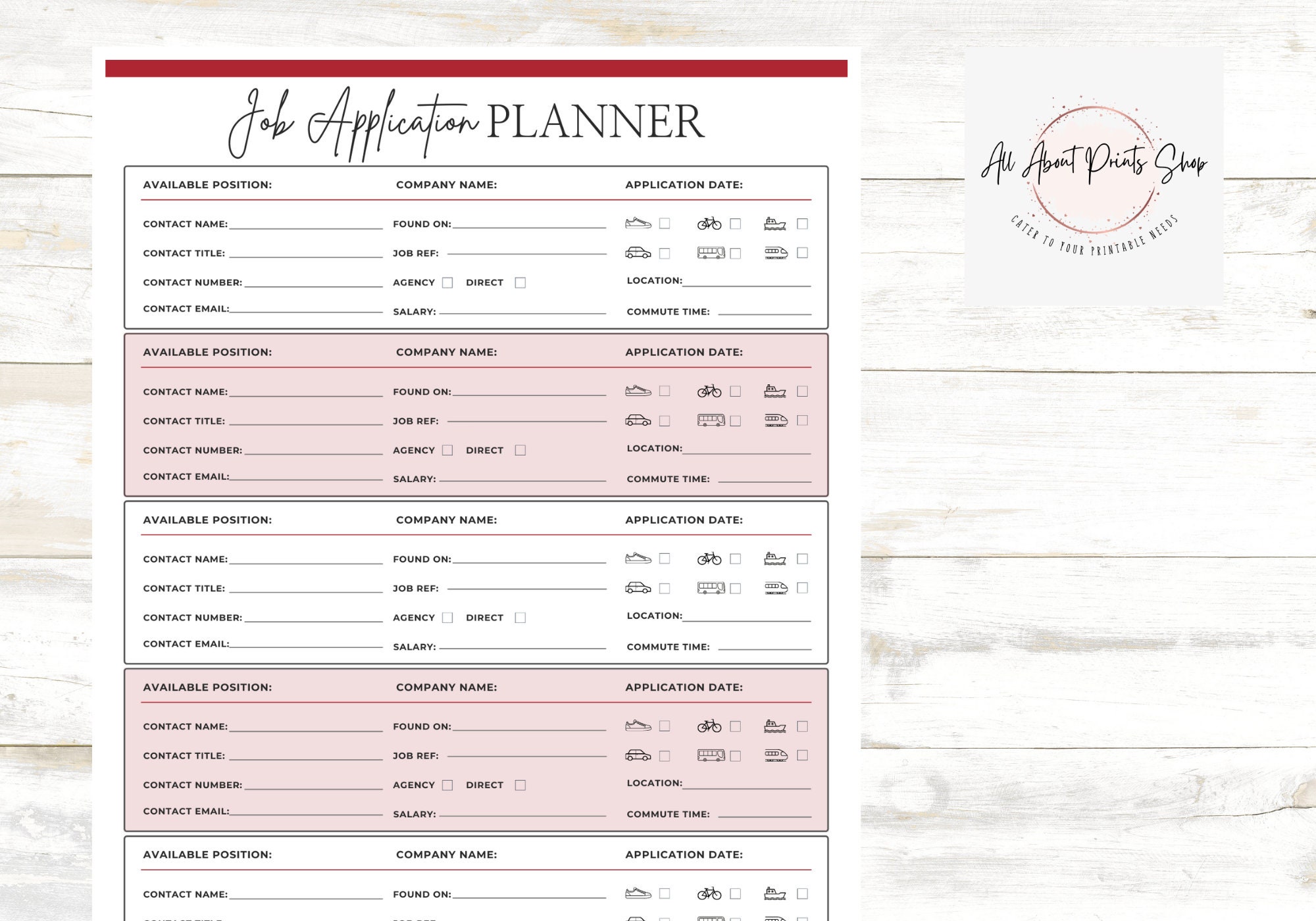 Job Application Planner Printable, Job Search Tracker | Ready to Print | 8 Different Colours | 3 ...