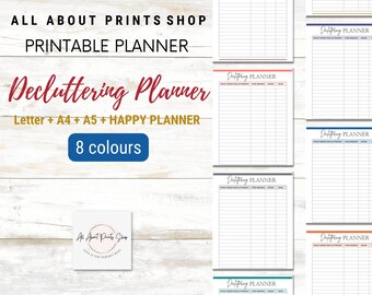 Opruimplanner afdrukbaar, opruimuitdagingen, opruimchecklist | Planner-invoegingen | Brief + A4 + A5 + Happy Planner | 8 kleuren
