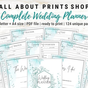 Wedding Planner Printable, Wedding Planner Binder Inserts | Ready to Print | 124 Unique Pages | Watercolor Design | Letter + A4