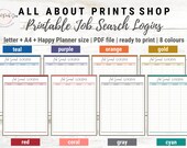 Job Search Logins Printable, Job Search Tracker | Ready to Print | 8 Different Colours | 3 Sizes with Happy Planner Size