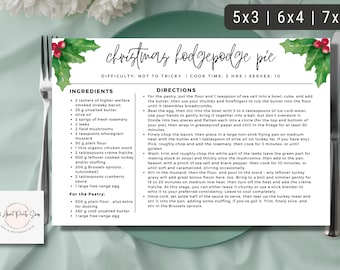 Recipe Card Template | Editable Christmas Recipe Card | Printable Recipe Card for Recipe Box | 5x3 6x4 7x5