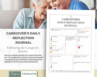 Printable Caregiver Reflection Journal – Daily Emotional Wellness Planner – A4 & Letter Size