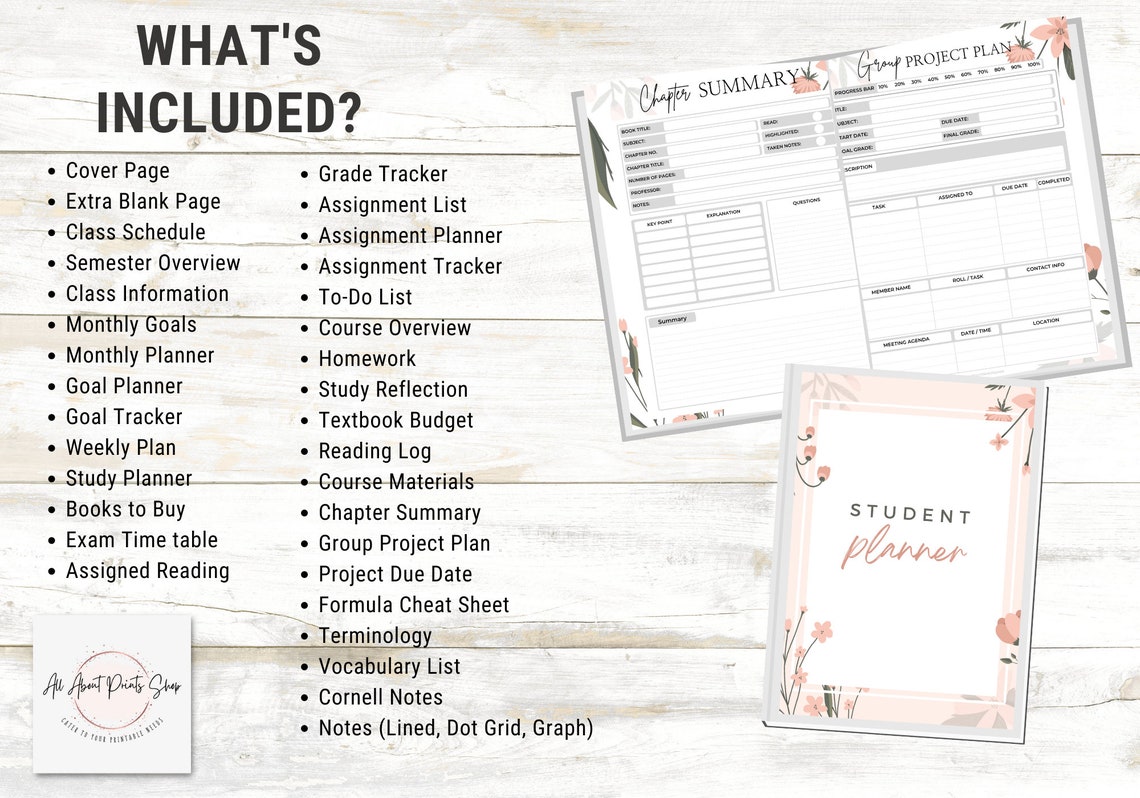 Student Planner, Study Planner Printable | Academic Planner Inserts ...