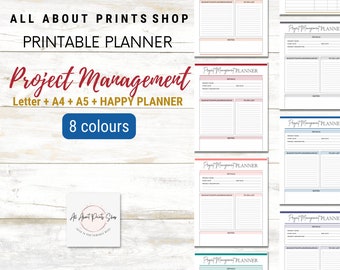 Projektmanagement-Planer zum Ausdrucken, Projektmanagement-Vorlage, PDF-Planer | Planer Einsatz | Letter + A4 + A5 + Happy Planner