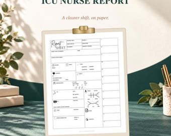 ICU Nurse Report Template, Hourly Shift Organizer and Patient Notes