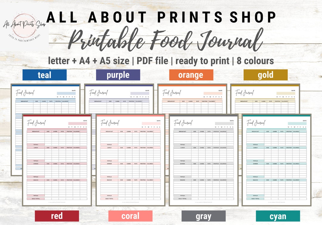 Printable Food Journal | Meal Planner | Health and Wellness Planner ...