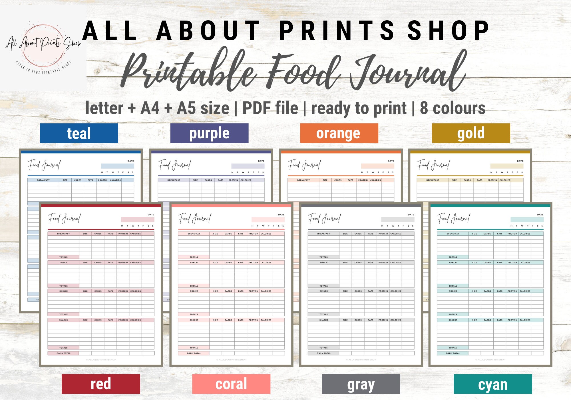 Printable Food Journal | Meal Planner | Health and Wellness Planner ...