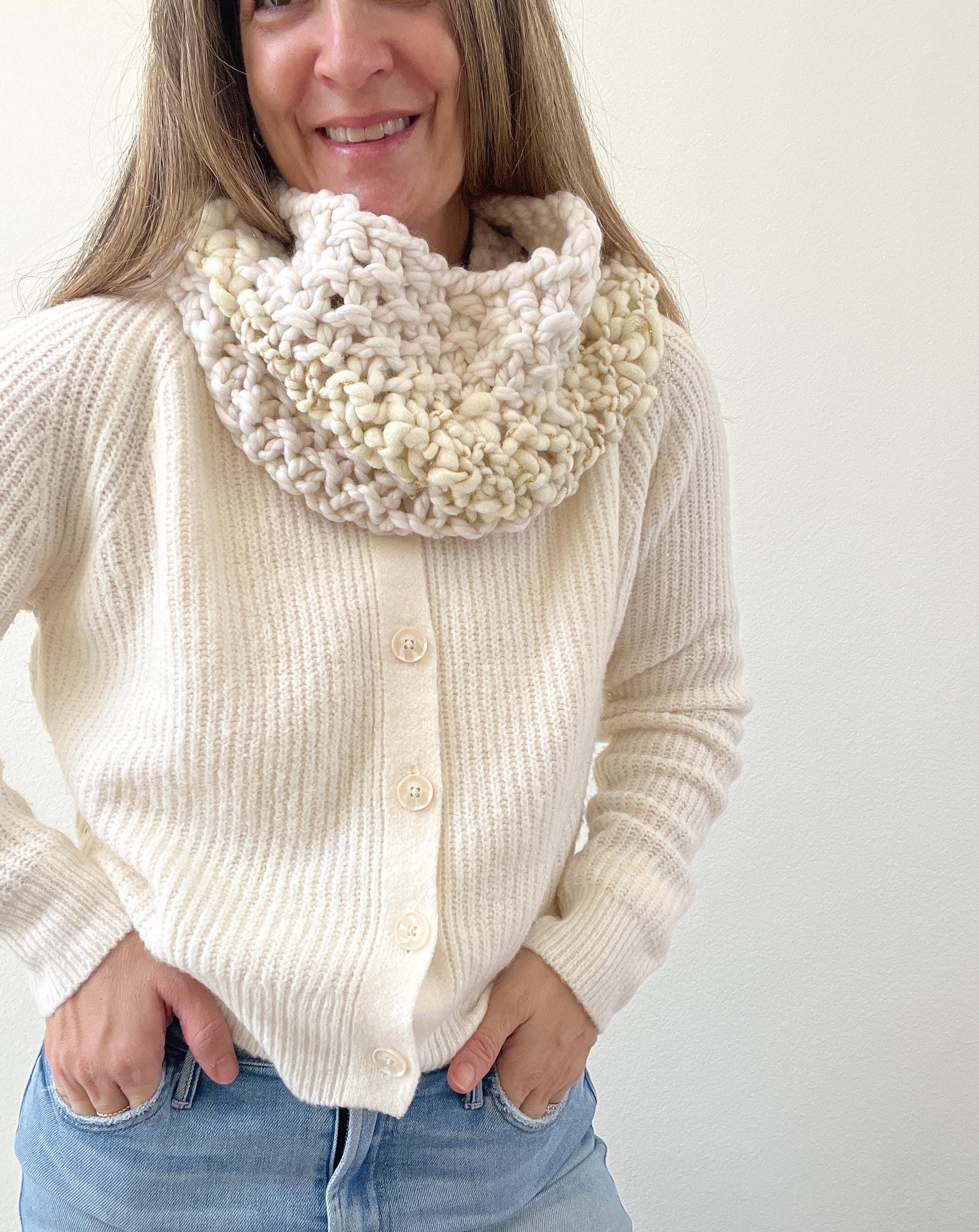 Hand Knit Chunky Wool Cowl: Gold Sparkle Neck Warmer Scarf - Etsy