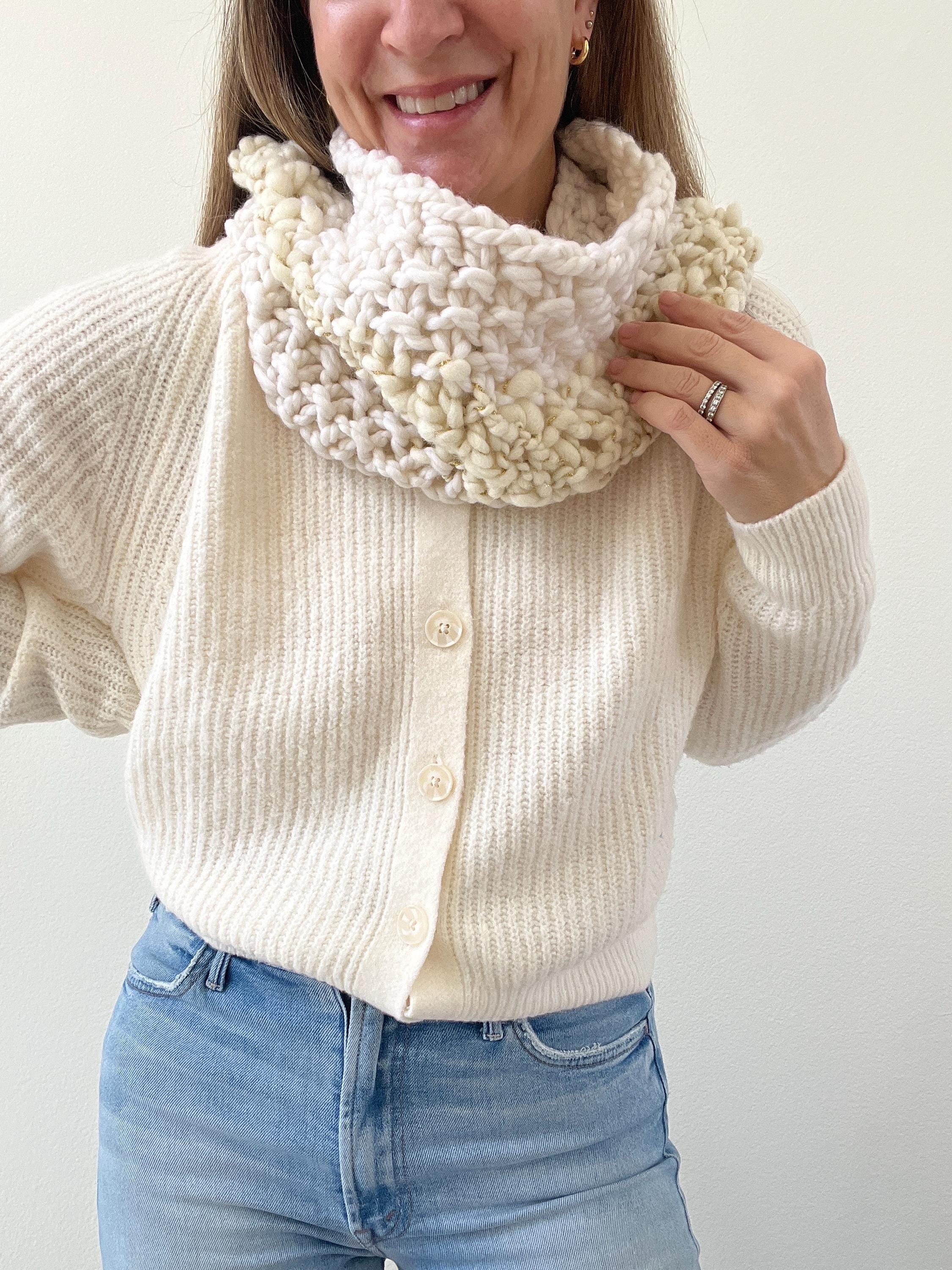 Hand Knit Chunky Wool Cowl: Gold Sparkle Neck Warmer Scarf - Etsy