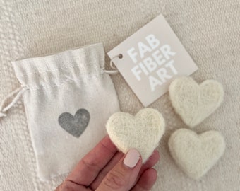 Calm Hearts | Lavender Infused | Hand Felted | Neutral | Wool | Pack of 3 Hearts | Comforting | Stress Reliever | Relaxing Scent | Gift Idea