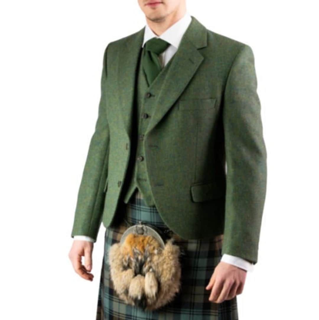 Scottish Lovat Green Wool Kilt Jacket With Waistcoat Men's Etsy