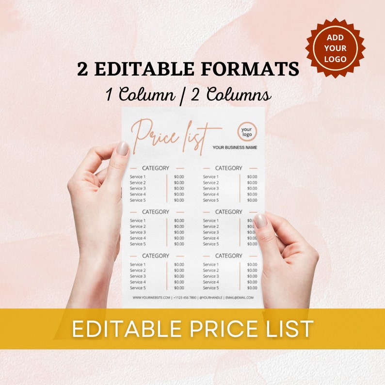 Price List Template Editable, Printable Price Sheet, Digital Price List ...