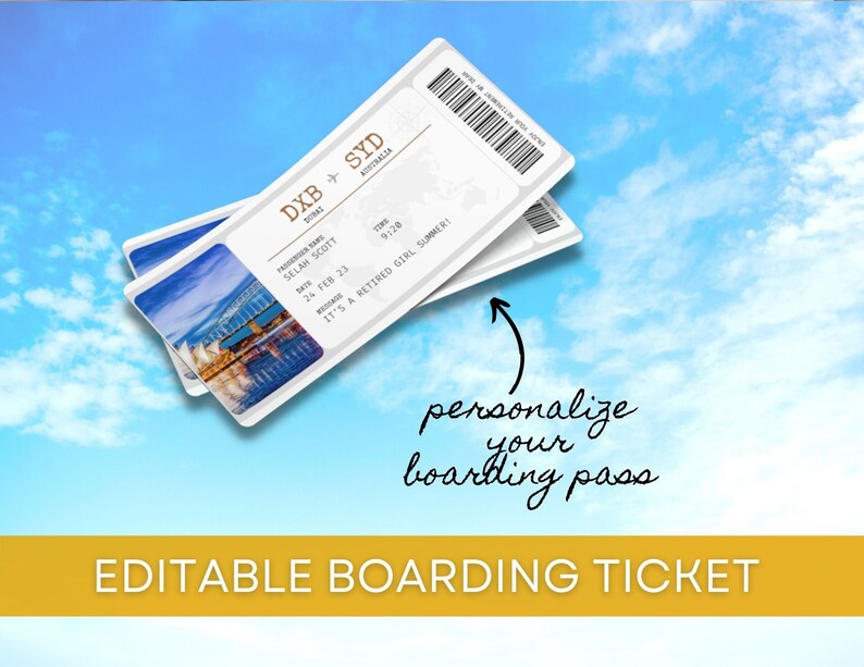 Editable Boarding Ticket Template, Fake Plane Ticket, Printable Airline ...
