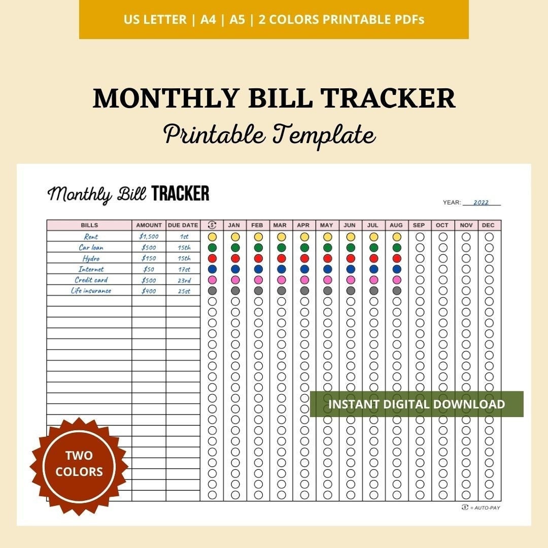 Bill Tracker Printable Yearly Bill Tracker Monthly Bill Tracker Bill Tracker Printable Yearly Bill Tracker Monthly Bill Tracker