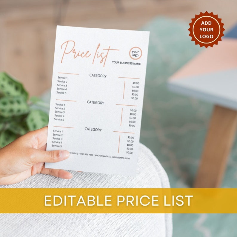 Price List Template Editable, Printable Price Sheet, Digital Price List ...