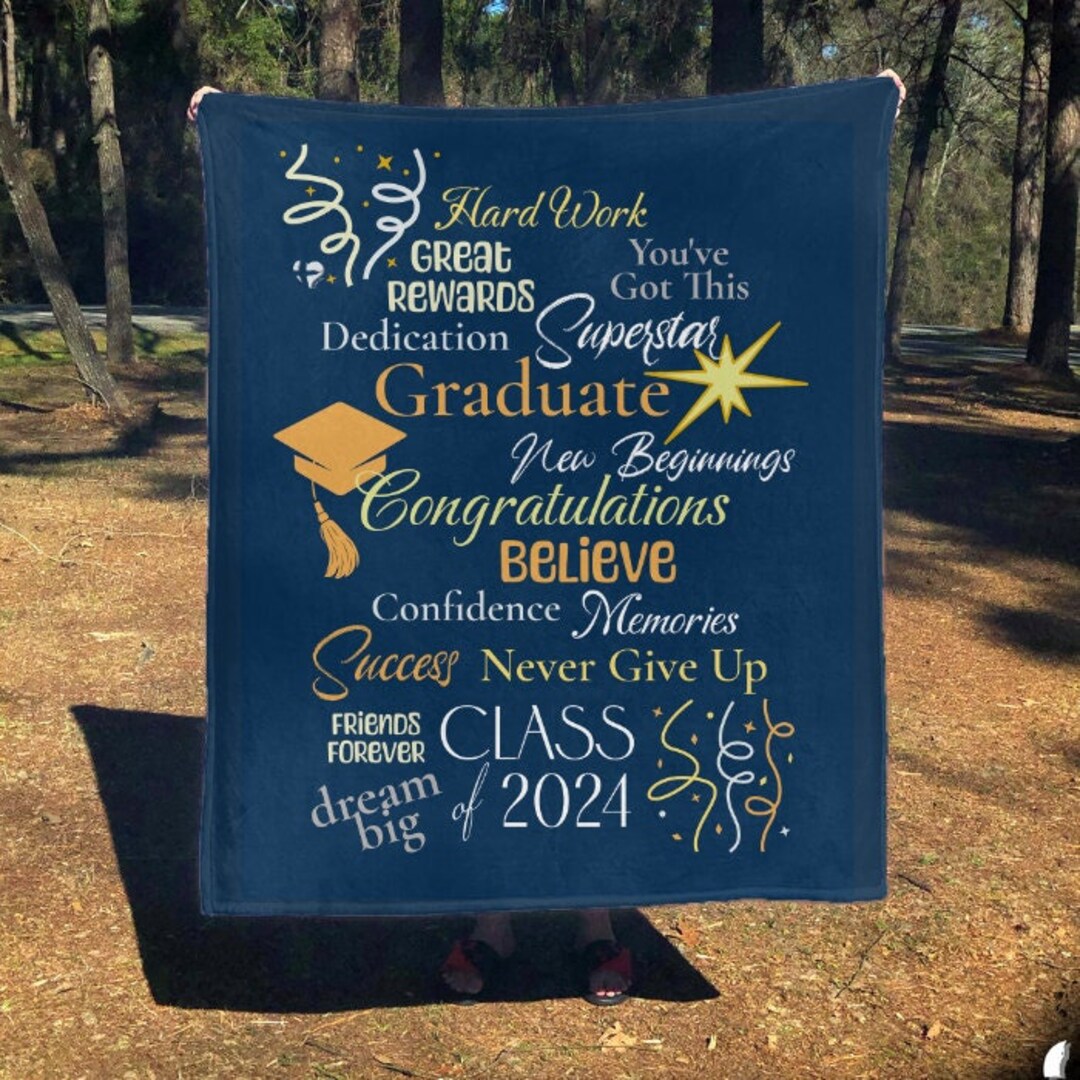 Grad Words Graduation Custom Word Cloud Blanket | Senior Class of 2024, Congrats ...