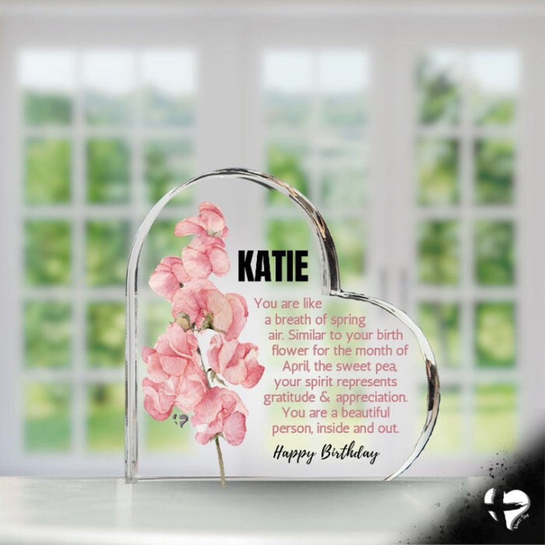 April First Heart April Birth Month Flower Heart Plaque With Name | Daisy or Sweet Pea ...