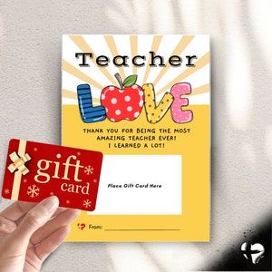Cadeaukaarthouder Leraar Liefde | Beste leraar ooit Bedankkaart, leraar waardering cadeau tag, einde schooljaar gunst van student, 399