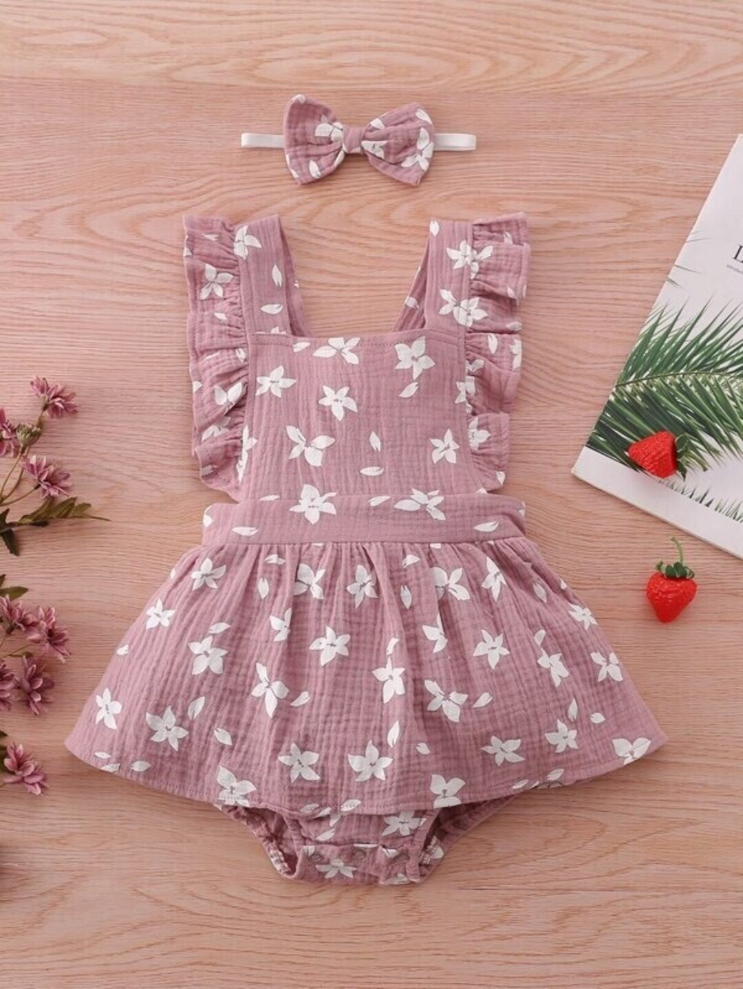 Baby Girl Pink Ruffle Bloomers Dress With Matching Headband Etsy