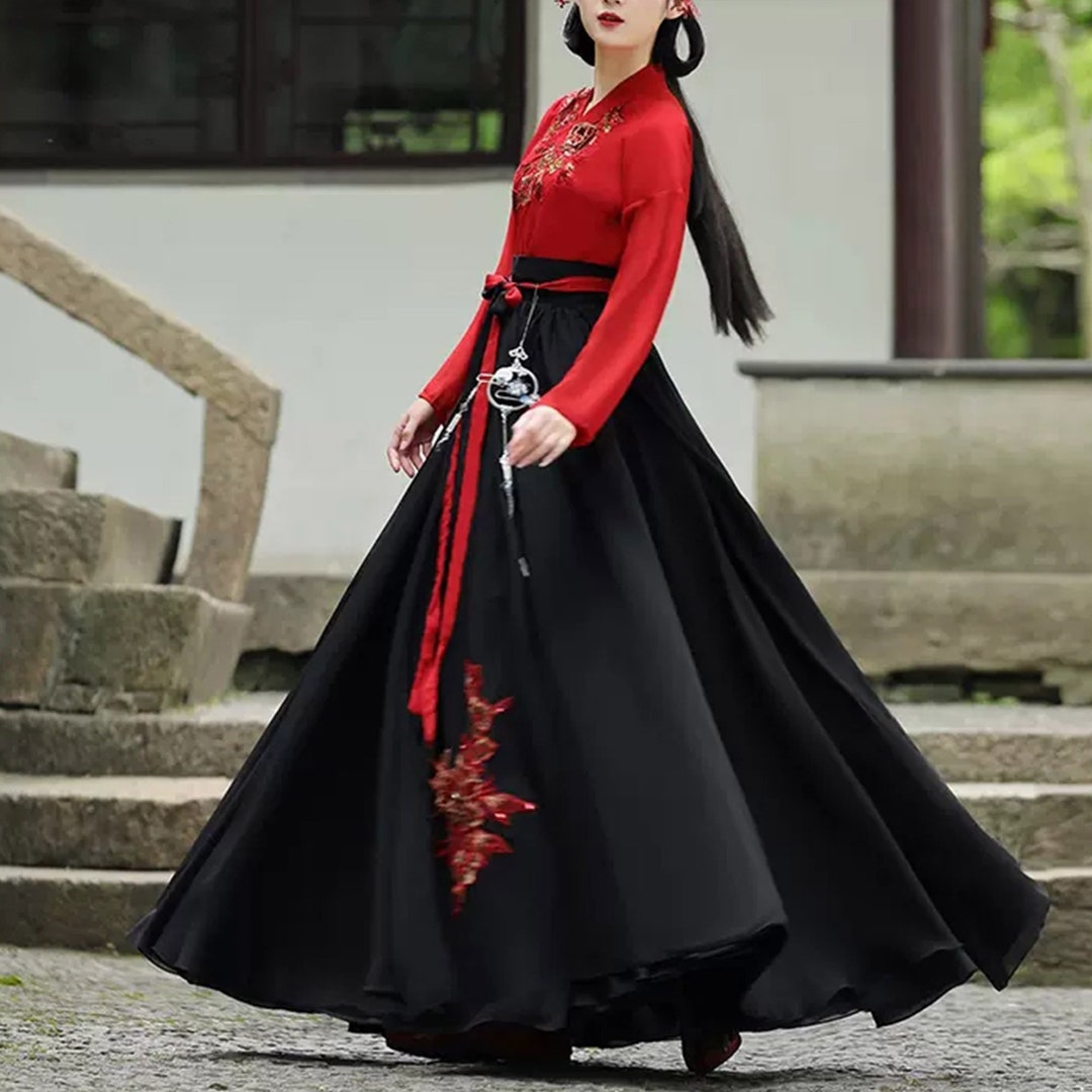 Red Ancient Costumes Hanfu, Chinese Style Skirts, Antique Student ...