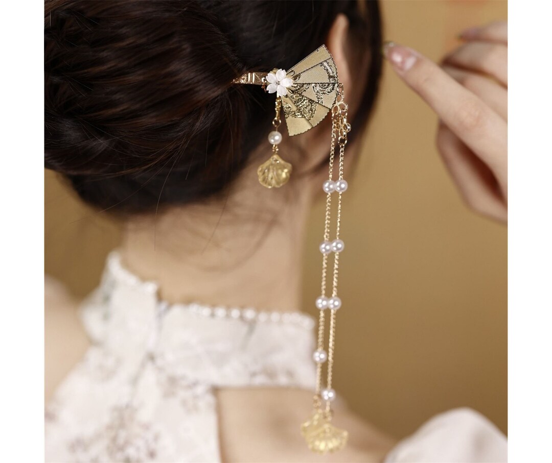 Ancient Fan Shaped Hair Stick, Vintage Hairpin With Tassels, Women's Chinese Style Hairpin